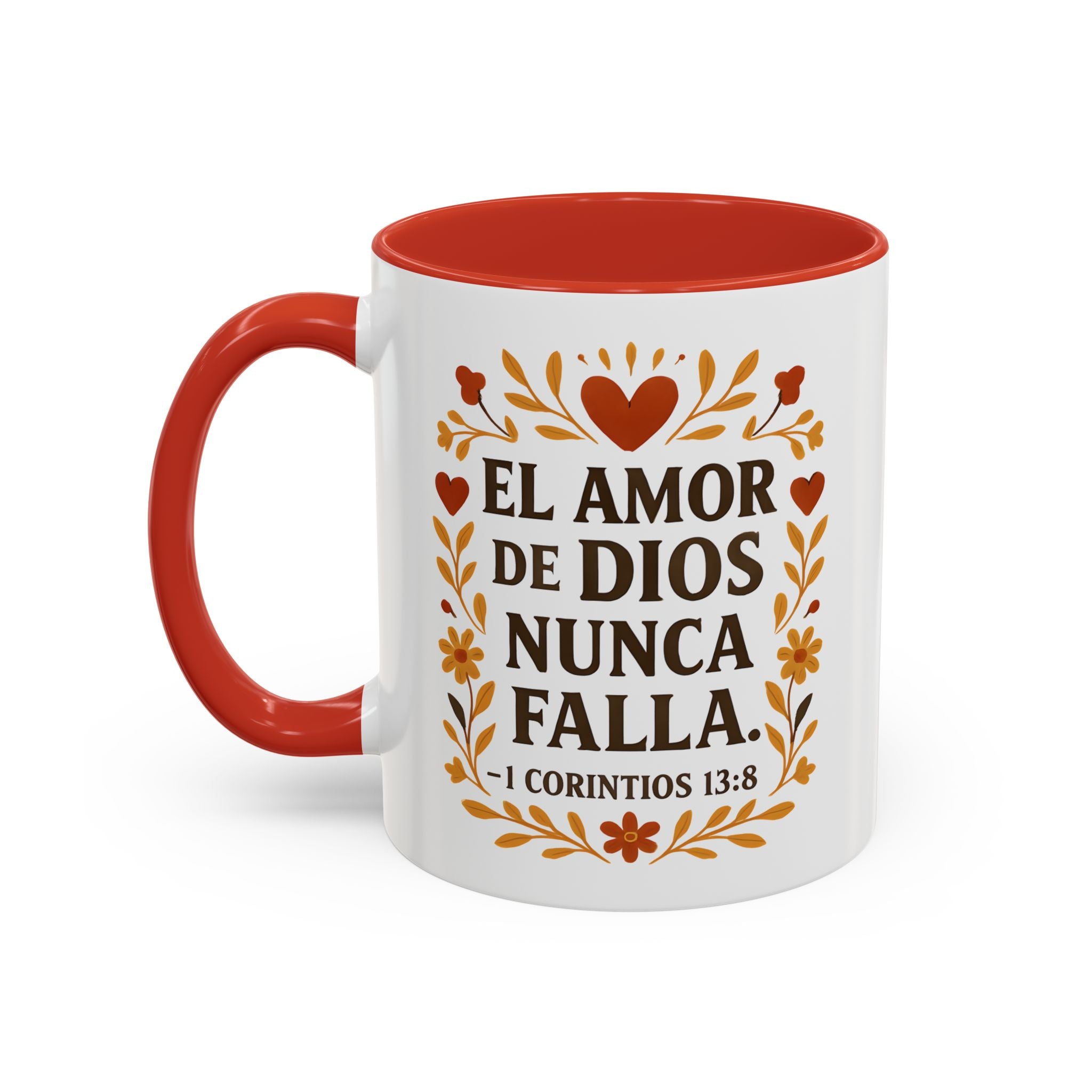 El amor de Dios nunca falla. — 1 Corintios 13:8 | Accent Coffee Mug
