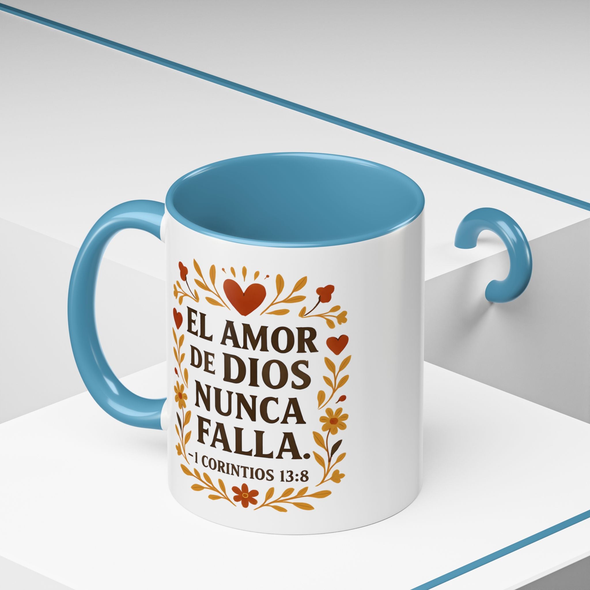 El amor de Dios nunca falla. — 1 Corintios 13:8 | Accent Coffee Mug