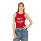 Lifted by His mercy, shining with strength. | Women's Micro Rib Racer Tank Top