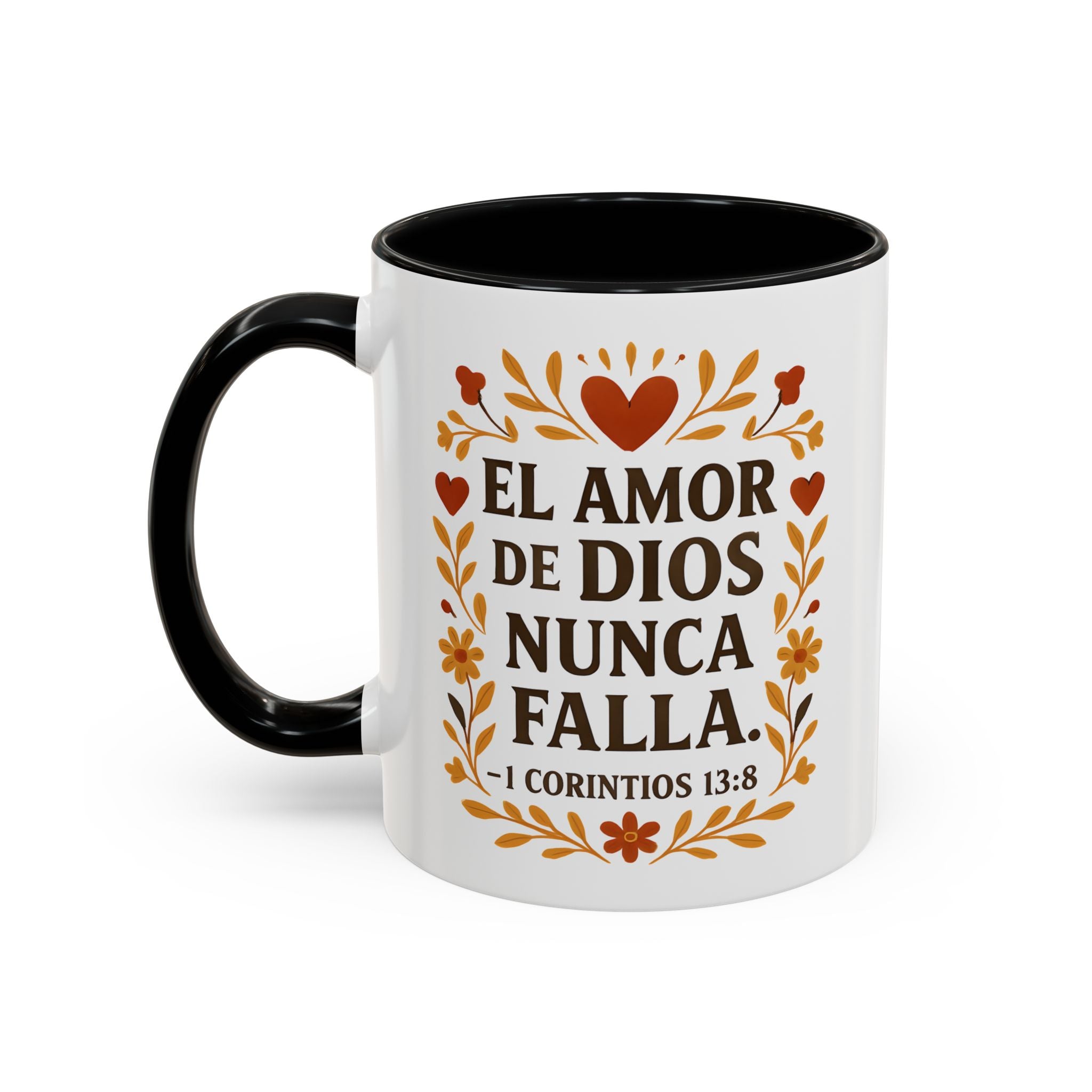 El amor de Dios nunca falla. — 1 Corintios 13:8 | Accent Coffee Mug