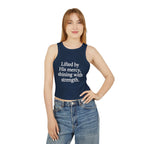 Lifted by His mercy, shining with strength. | Women's Micro Rib Racer Tank Top