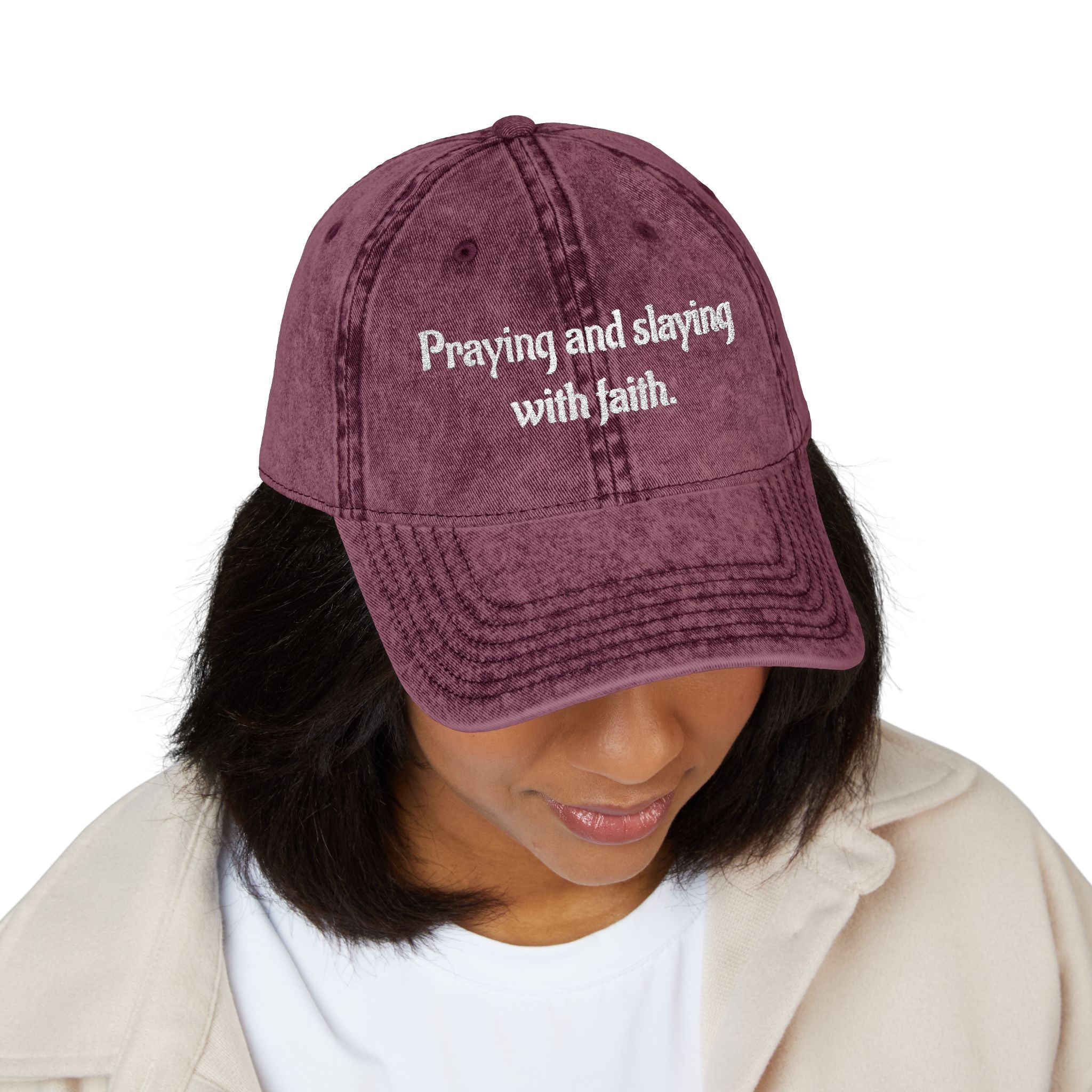 Praying and slaying with faith. | Vintage Embroidered Cap
