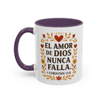 El amor de Dios nunca falla. — 1 Corintios 13:8 | Accent Coffee Mug