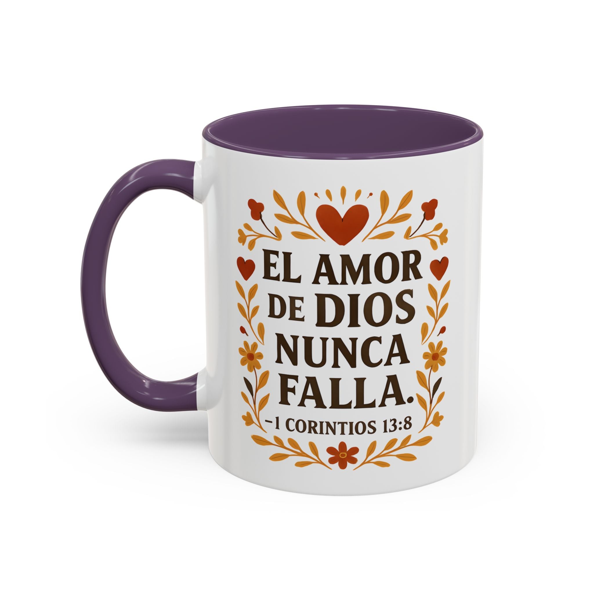 El amor de Dios nunca falla. — 1 Corintios 13:8 | Accent Coffee Mug