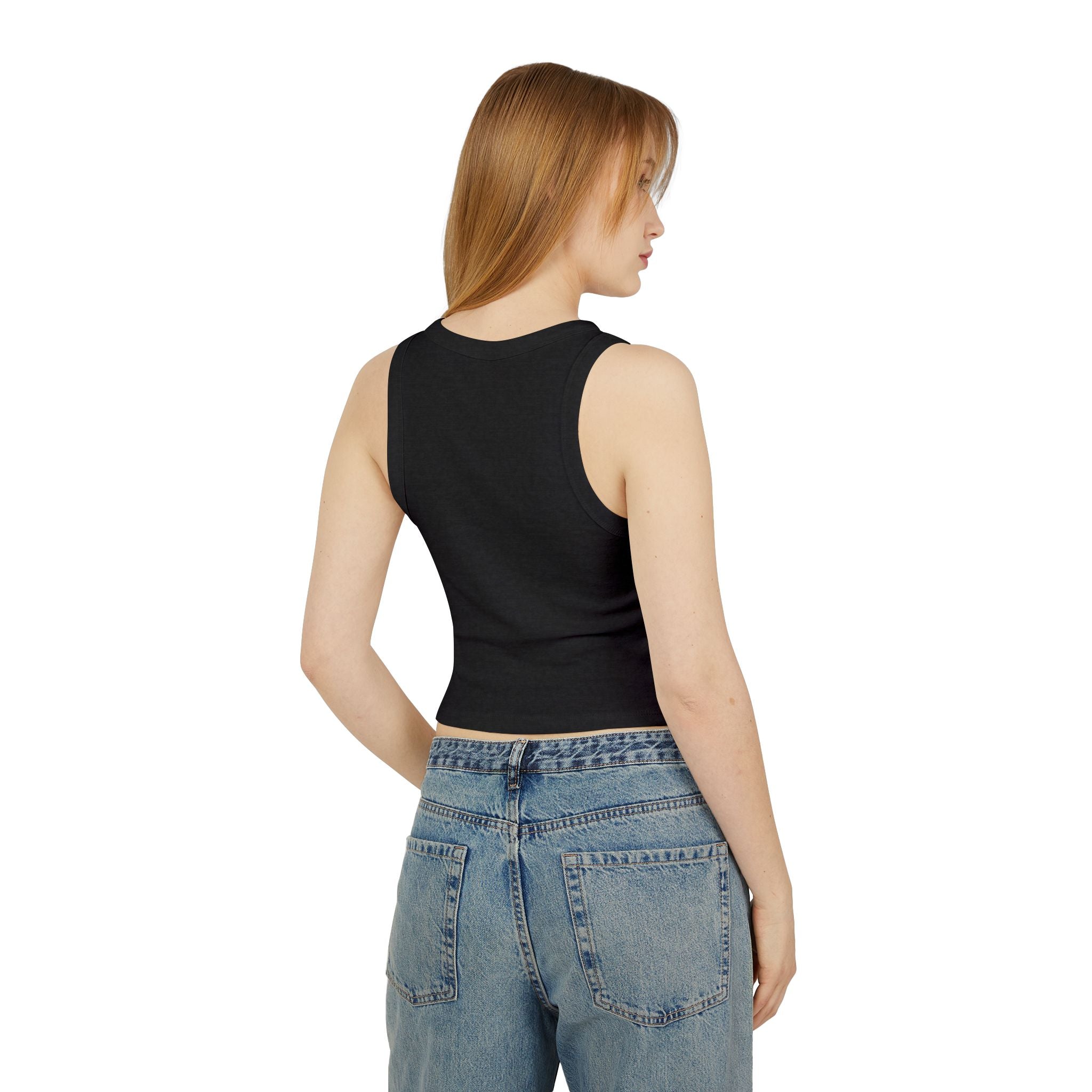 Lifted by His mercy, shining with strength. | Women's Micro Rib Racer Tank Top