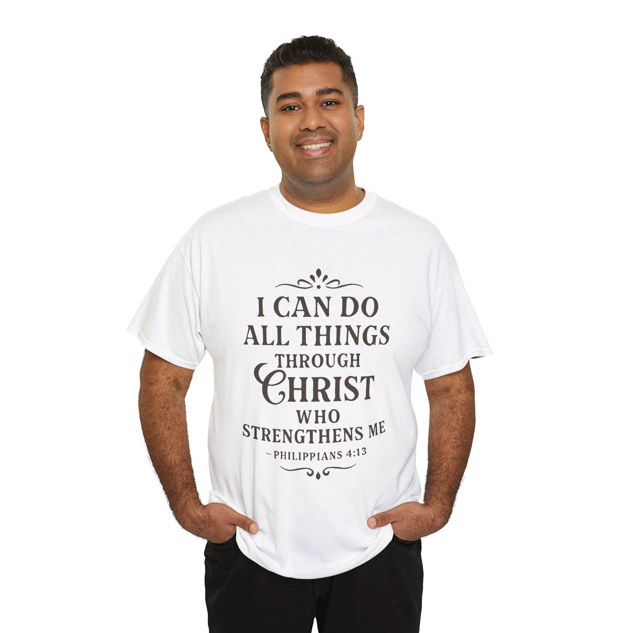 I can do all things through Christ who strengthens me. — Philippians 4:13 | Unisex Heavy Cotton T-Shirt