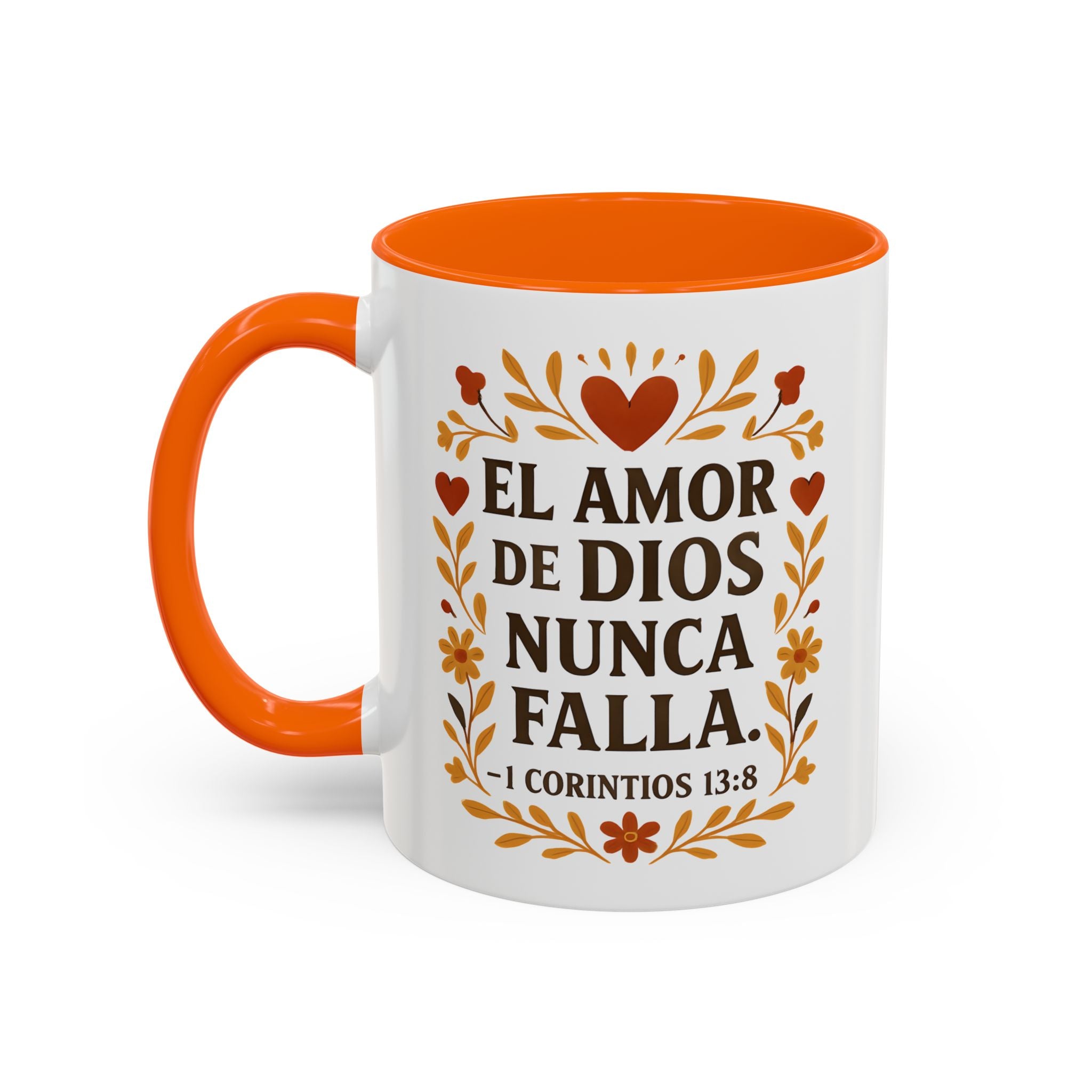 El amor de Dios nunca falla. — 1 Corintios 13:8 | Accent Coffee Mug
