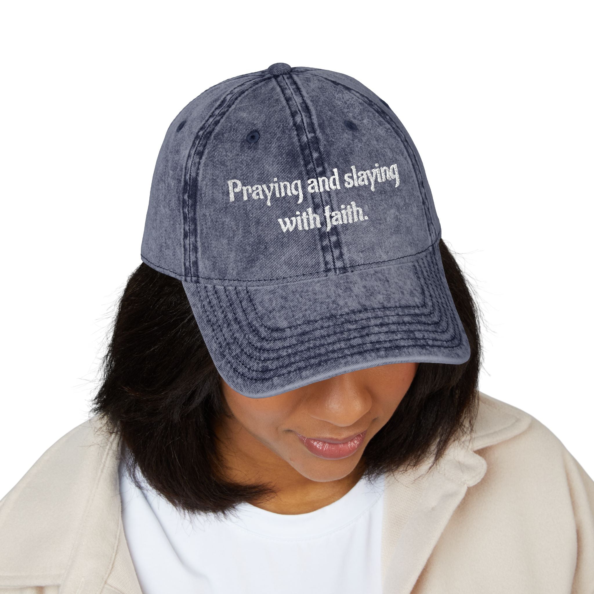 Praying and slaying with faith. | Vintage Embroidered Cap