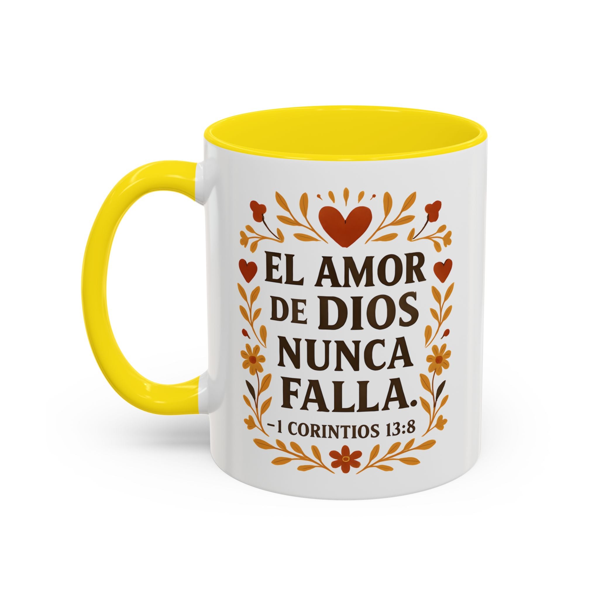 El amor de Dios nunca falla. — 1 Corintios 13:8 | Accent Coffee Mug