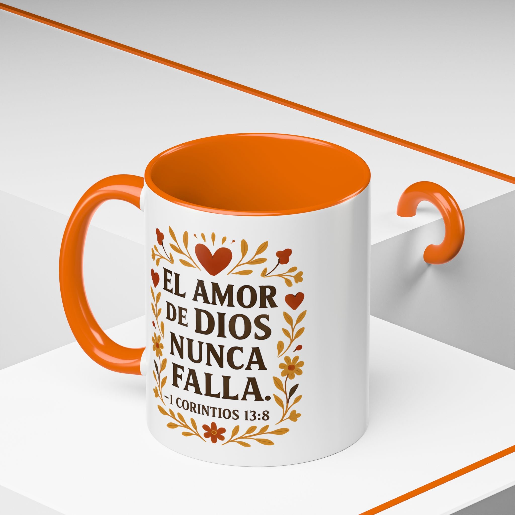 El amor de Dios nunca falla. — 1 Corintios 13:8 | Accent Coffee Mug