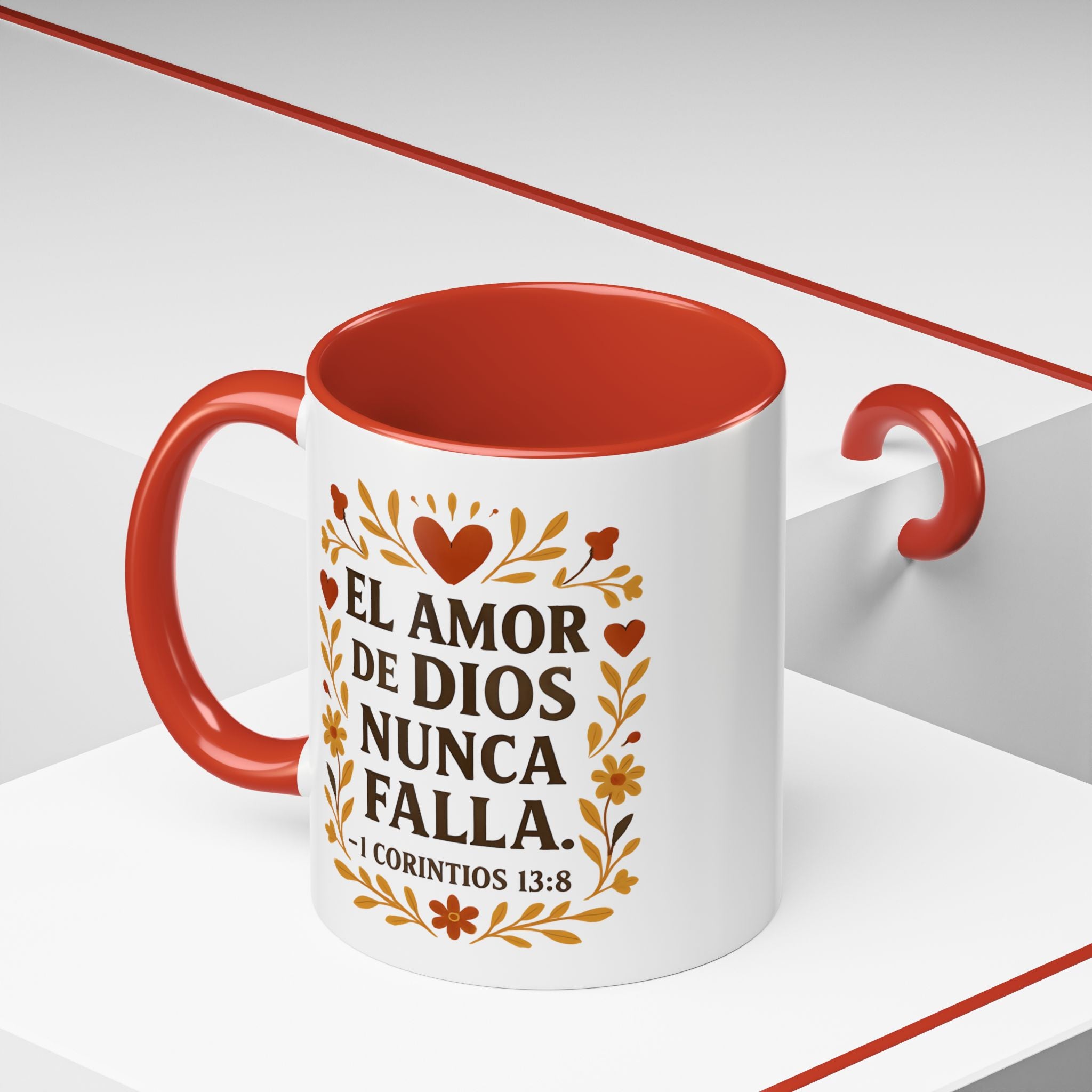El amor de Dios nunca falla. — 1 Corintios 13:8 | Accent Coffee Mug