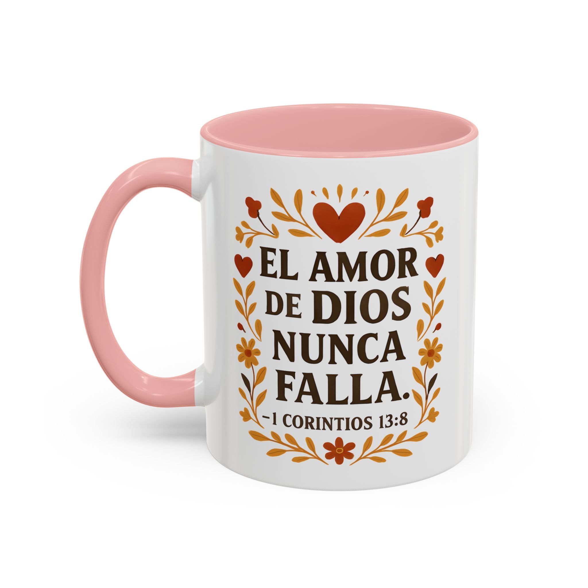 El amor de Dios nunca falla. — 1 Corintios 13:8 | Accent Coffee Mug