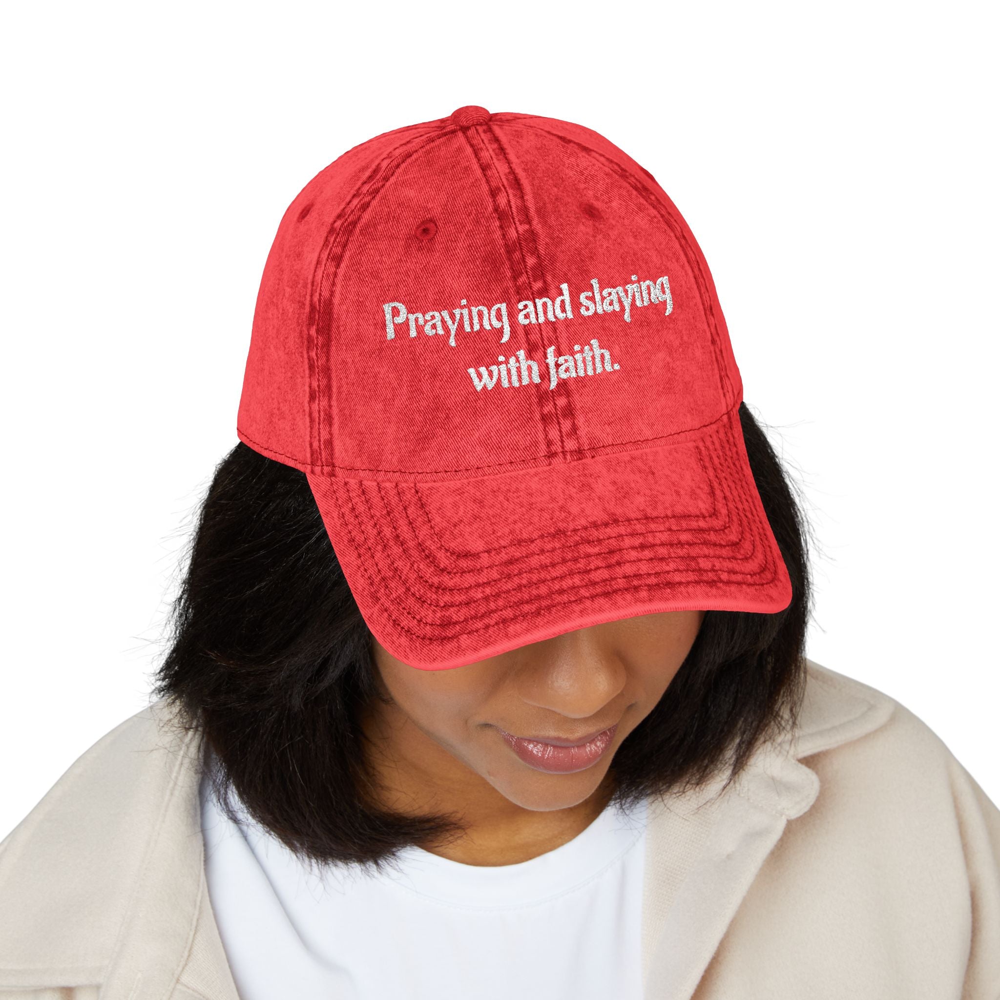 Praying and slaying with faith. | Vintage Embroidered Cap